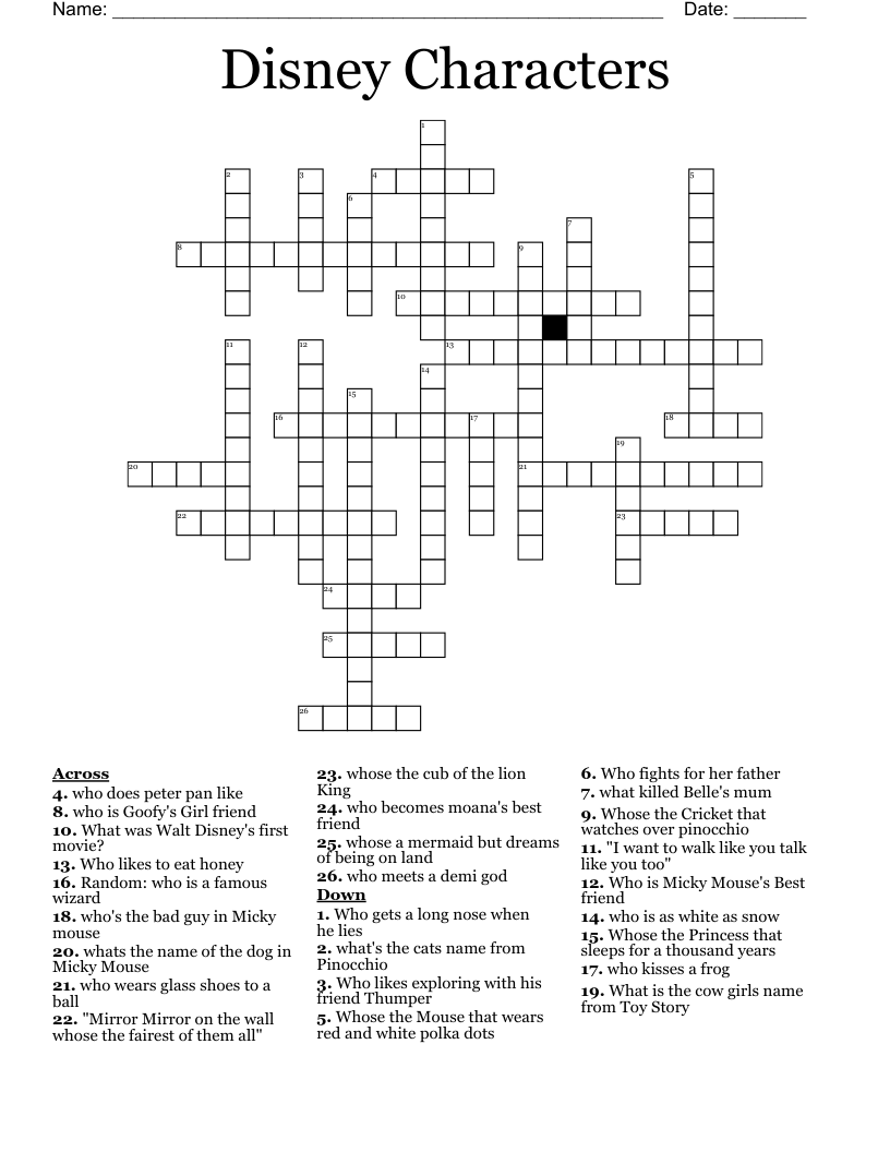 Printable Disney Crossword Puzzles Printable Disney Crossword Puzzles