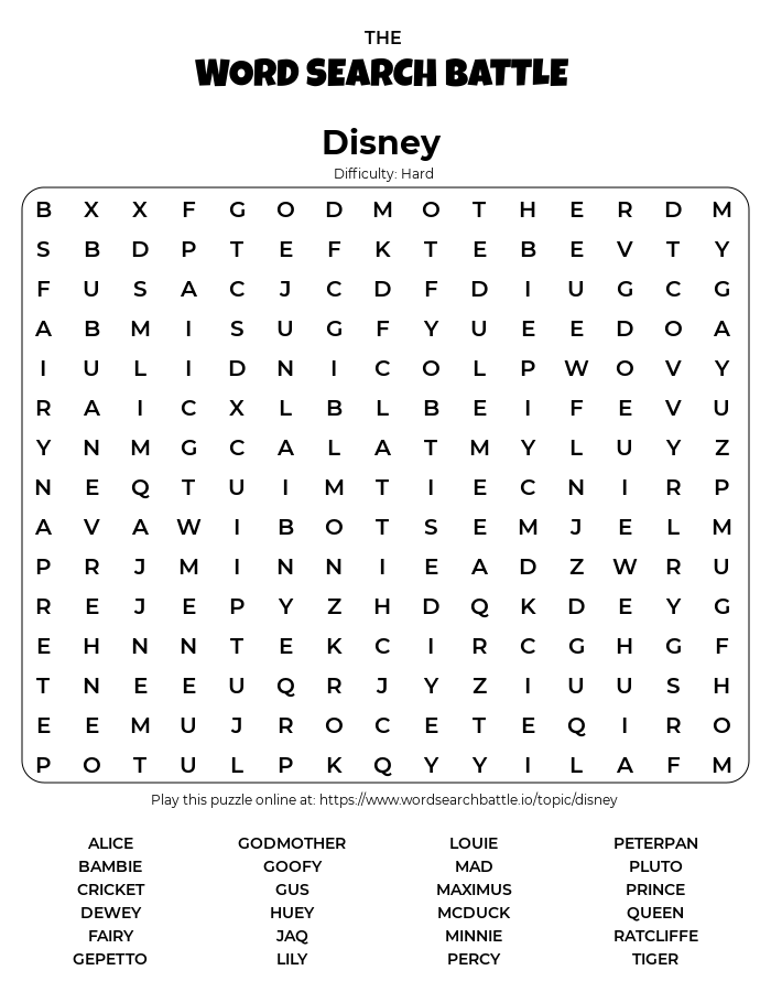 Printable Disney Word Search