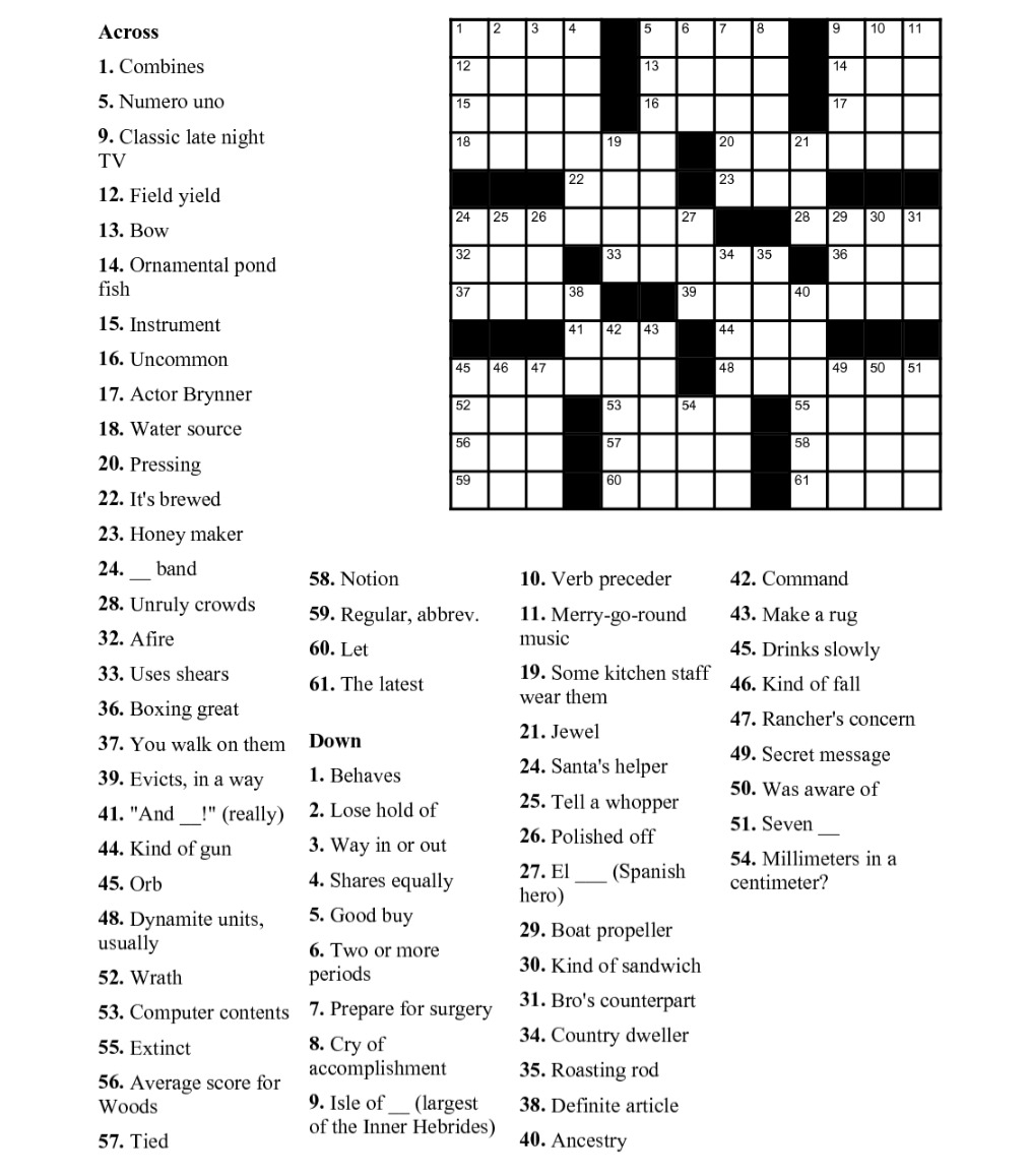 Printable Easy Crossword Puzzles Printable JD