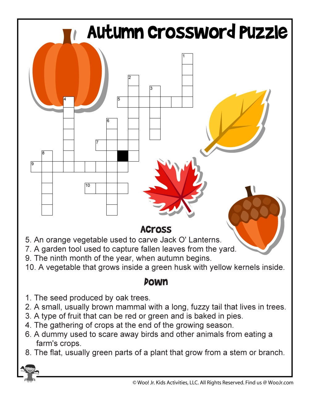 Printable Fall Crossword Puzzle