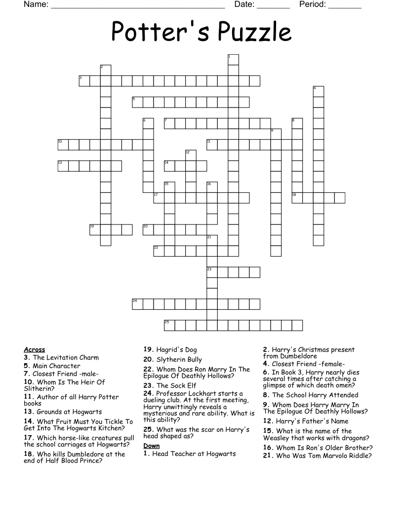Printable Harry Potter Crossword Puzzles FREE Printable HQ