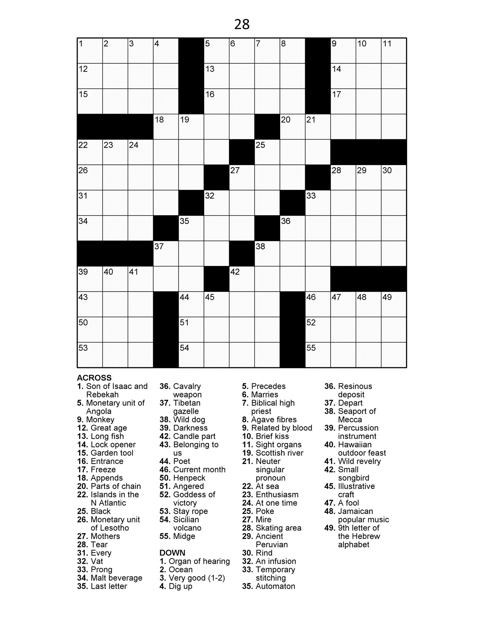 Printable Large Print Crosswords FREE Printable HQ
