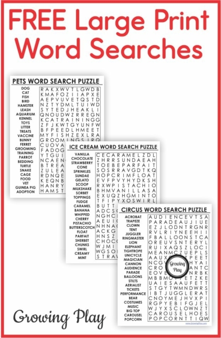 Printable Large Print Word Search Puzzles FREE Growing Play