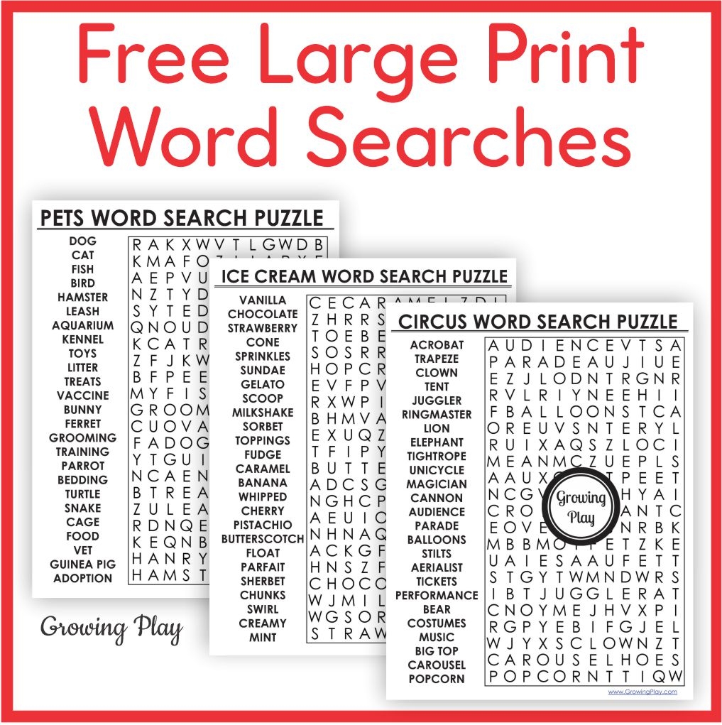 Printable Large Print Word Search Puzzles FREE Growing Play Printable Large Print Word Search Puzzles FREE Growing Play