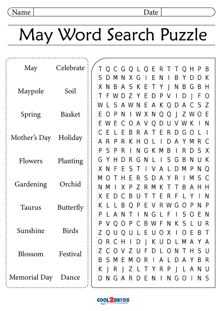 Printable May Word Search Cool2bKids