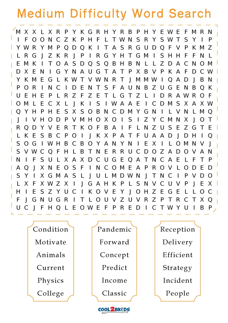 Printable Medium Word Search Cool2bKids