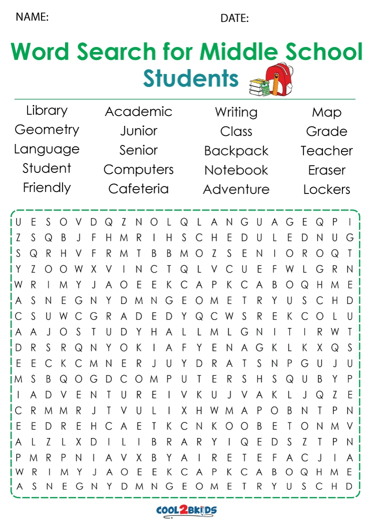 Printable Middle School Word Search Cool2bKids