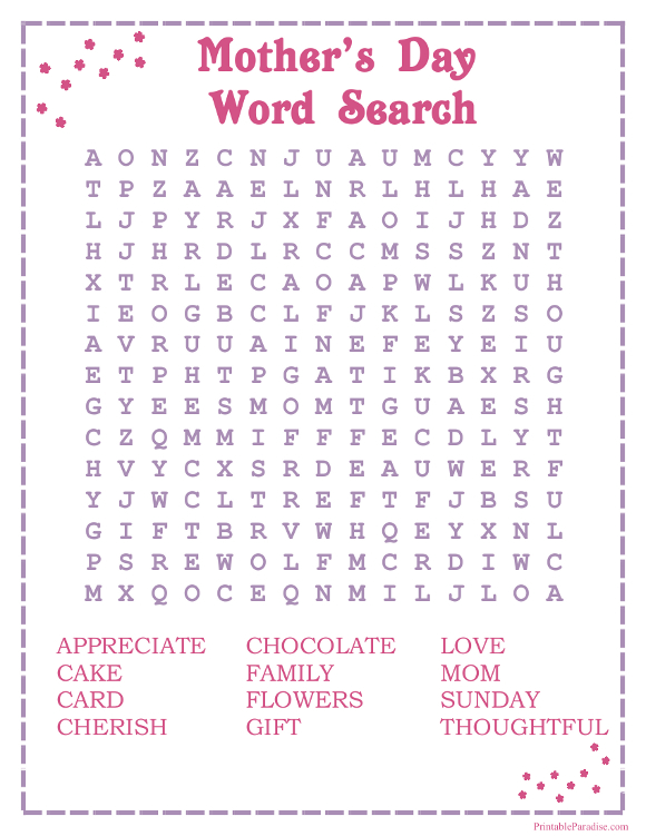 Printable Mother 39 s Day Word Search