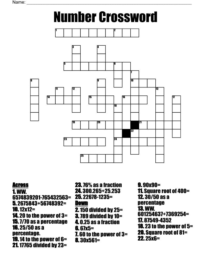Printable Number Crossword Puzzles Printable Free Templates