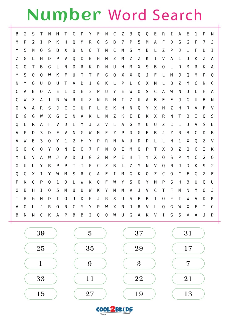 Printable Number Word Search Cool2bKids Printable Number Word Search Cool2bKids