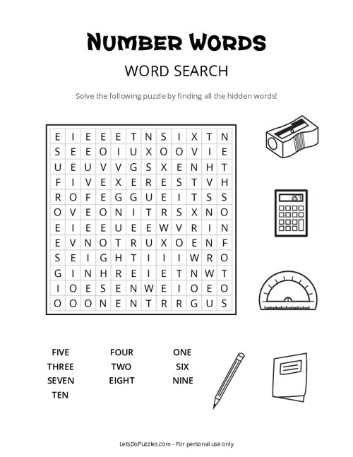 Printable Number Words Word Search
