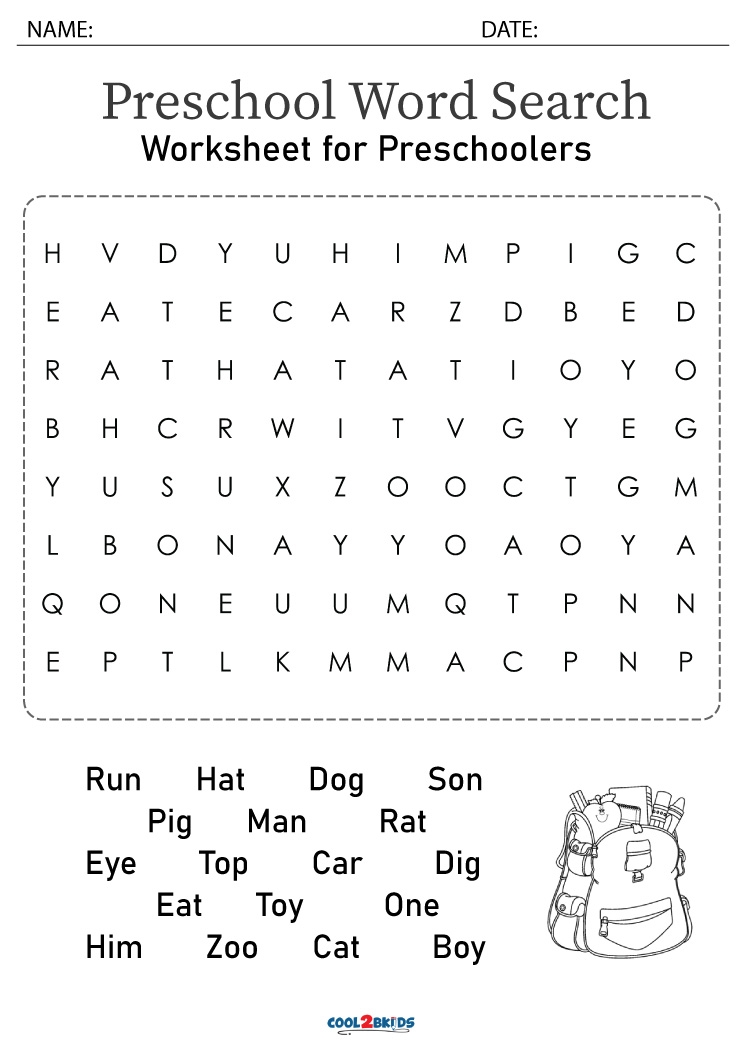 Printable Preschool Word Search Cool2bKids