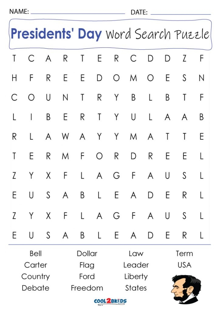 Printable Presidents 39 Day Word Search Cool2bKids