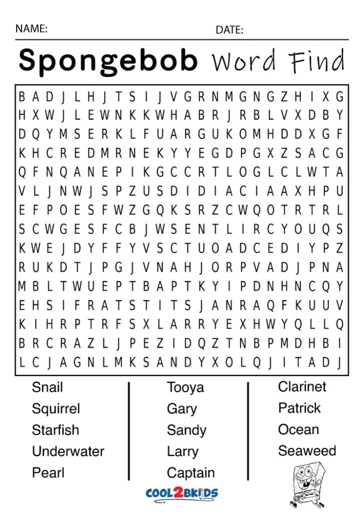 Printable Spongebob Word Search Cool2bKids Printable Spongebob Word Search Cool2bKids
