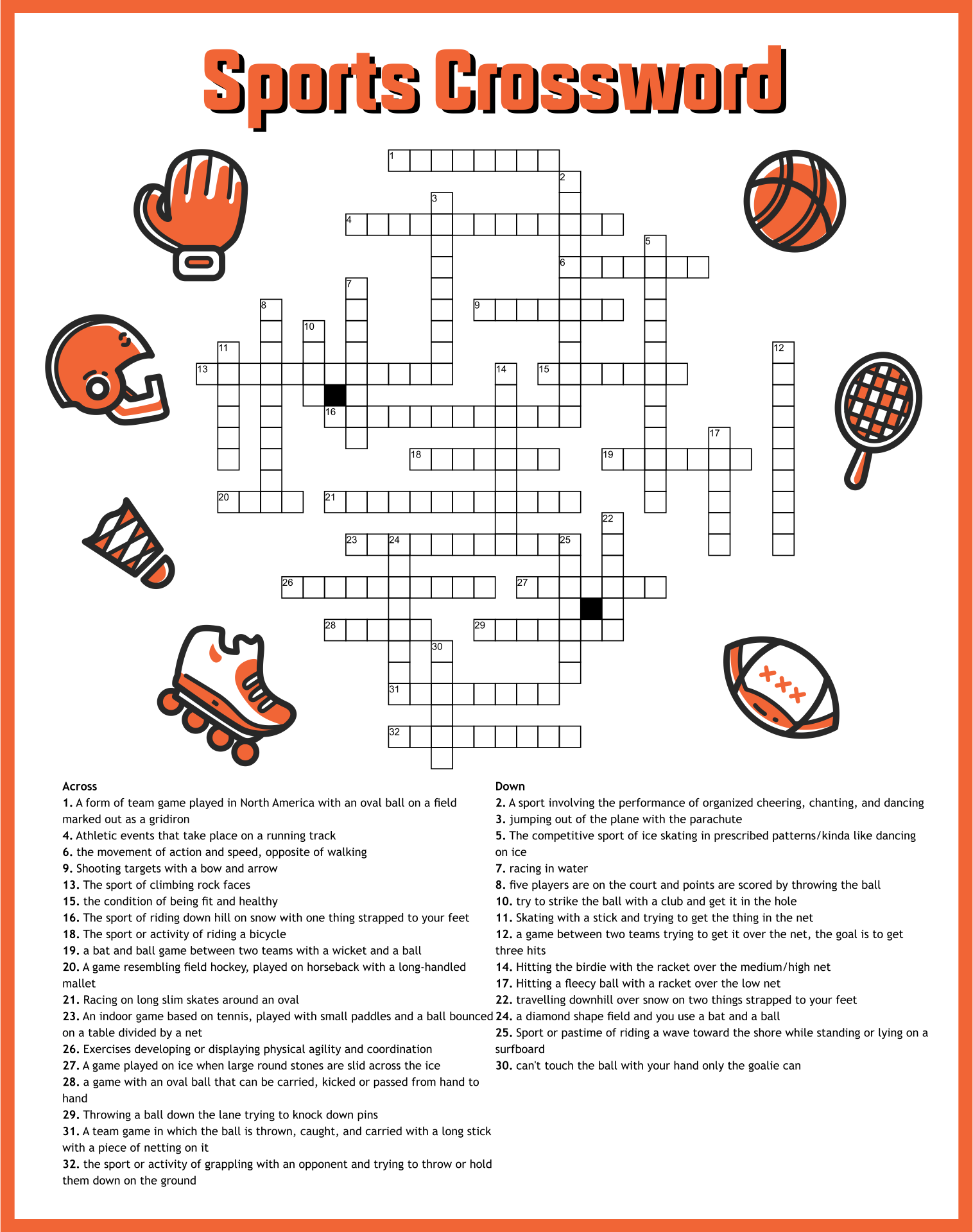 Printable Sports Crossword Puzzles With Answers Free Printable Templates