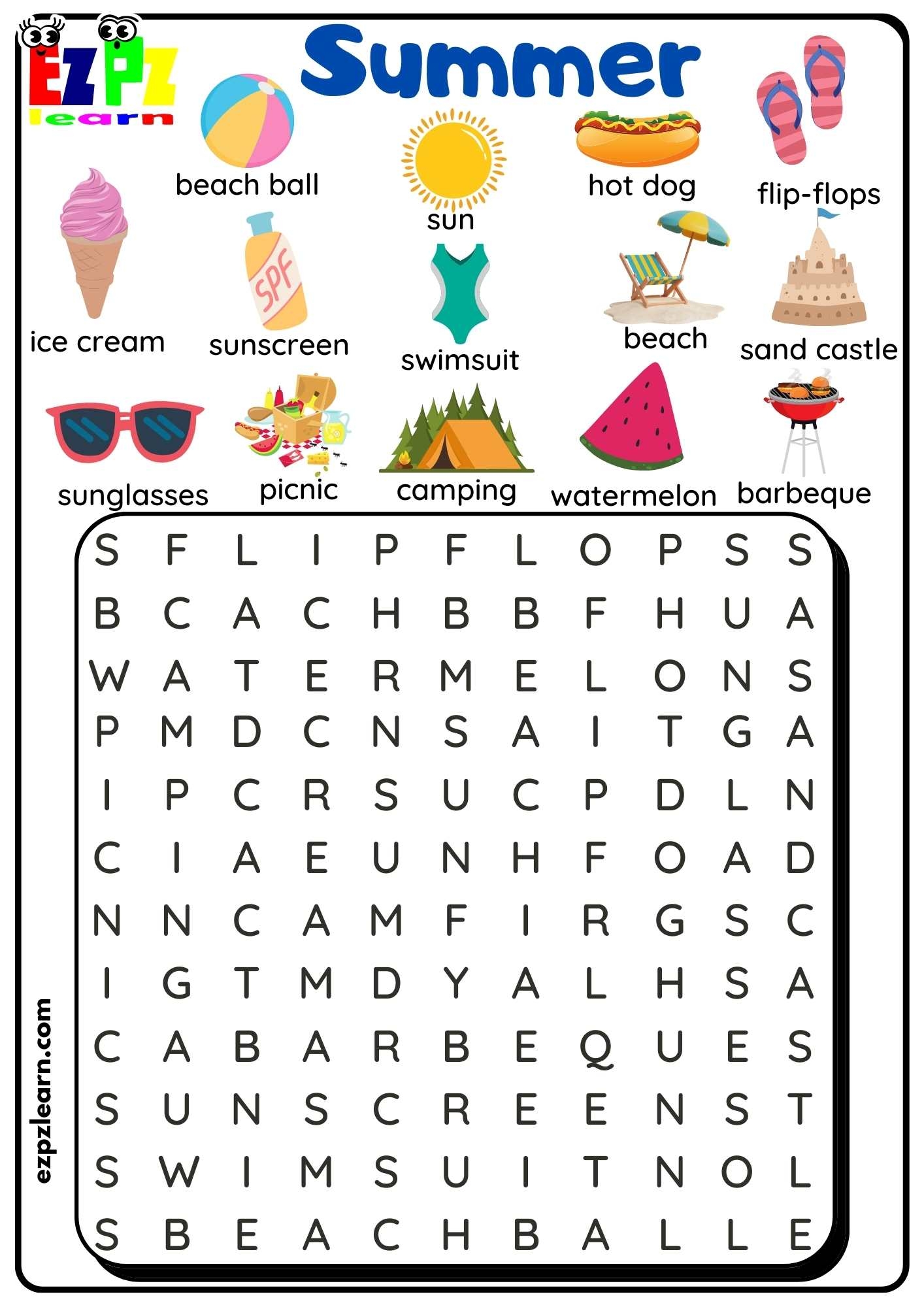 Printable Summer Word Search USE EDU PL Printable Summer Word Search USE EDU PL
