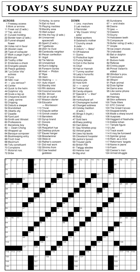 Printable Sunday Crossword Puzzles