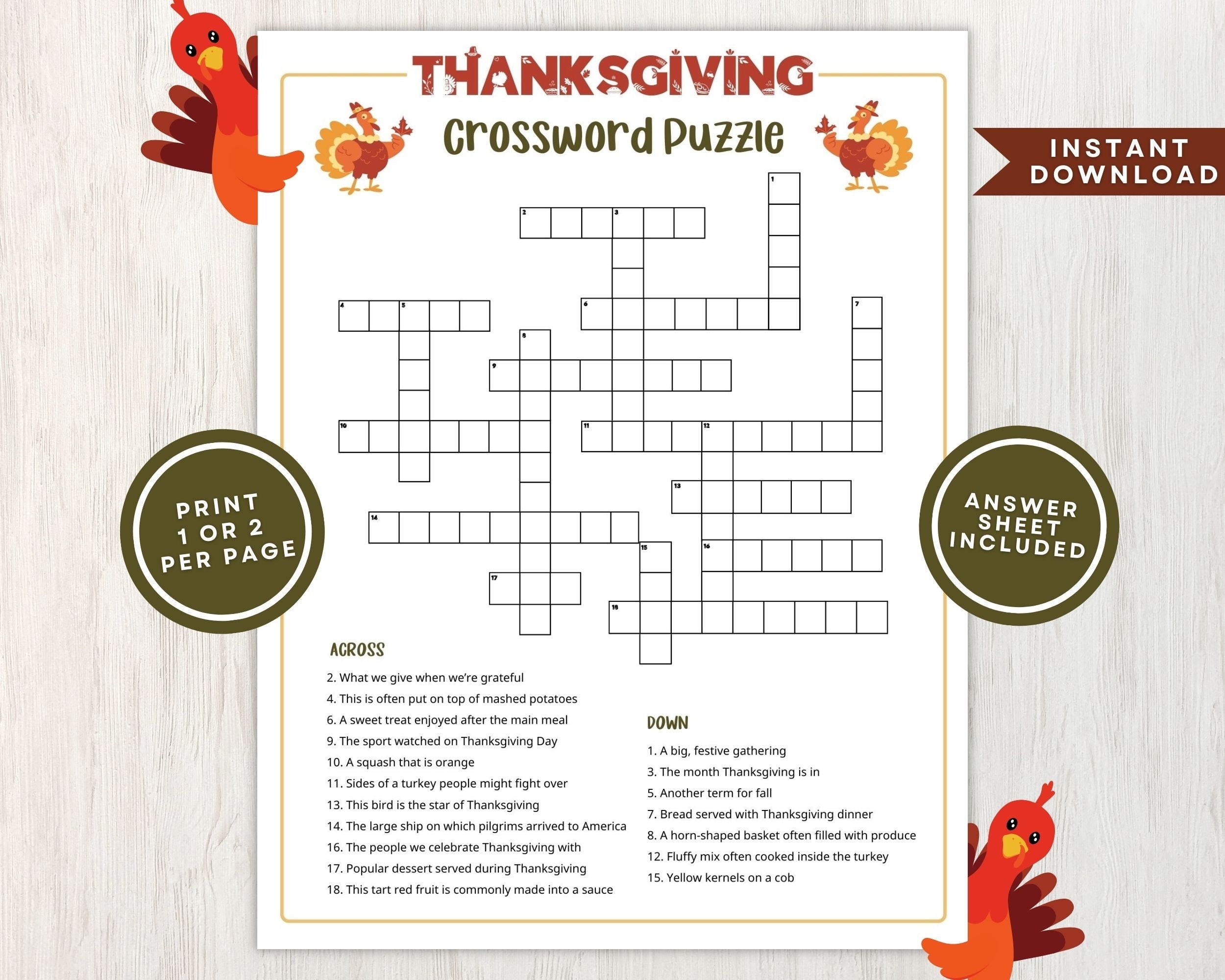 Printable Thanksgiving Crossword Puzzles Fanny Printable