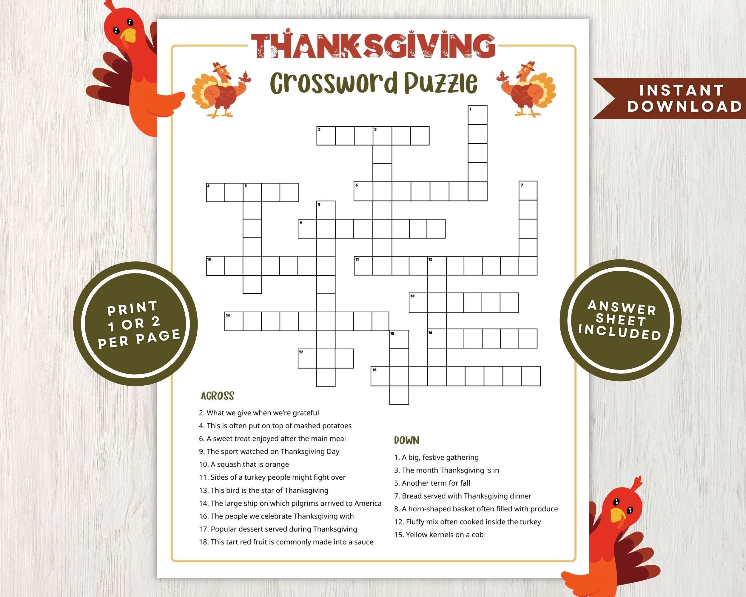 Printable Thanksgiving Crossword Puzzles Fanny Printable