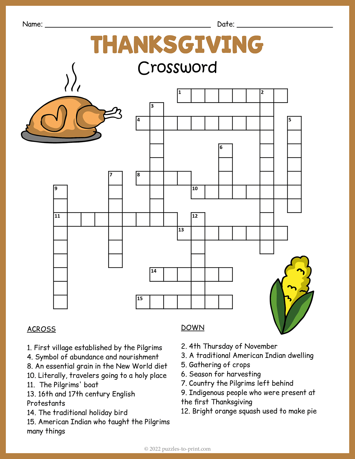 Printable Thanksgiving Crossword Puzzles Fanny Printable