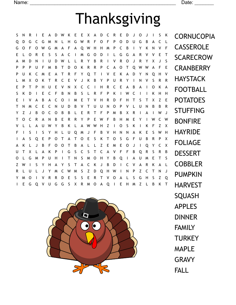 Printable Thanksgiving Word Search FREE Printable A Z