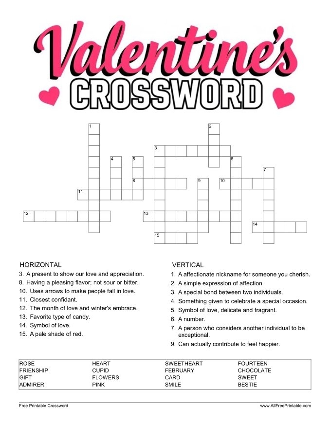 Printable Valentine Puzzles Valentine 39 s Crossword Free Printable Printable Valentine Puzzles Valentine 39 s Crossword Free Printable