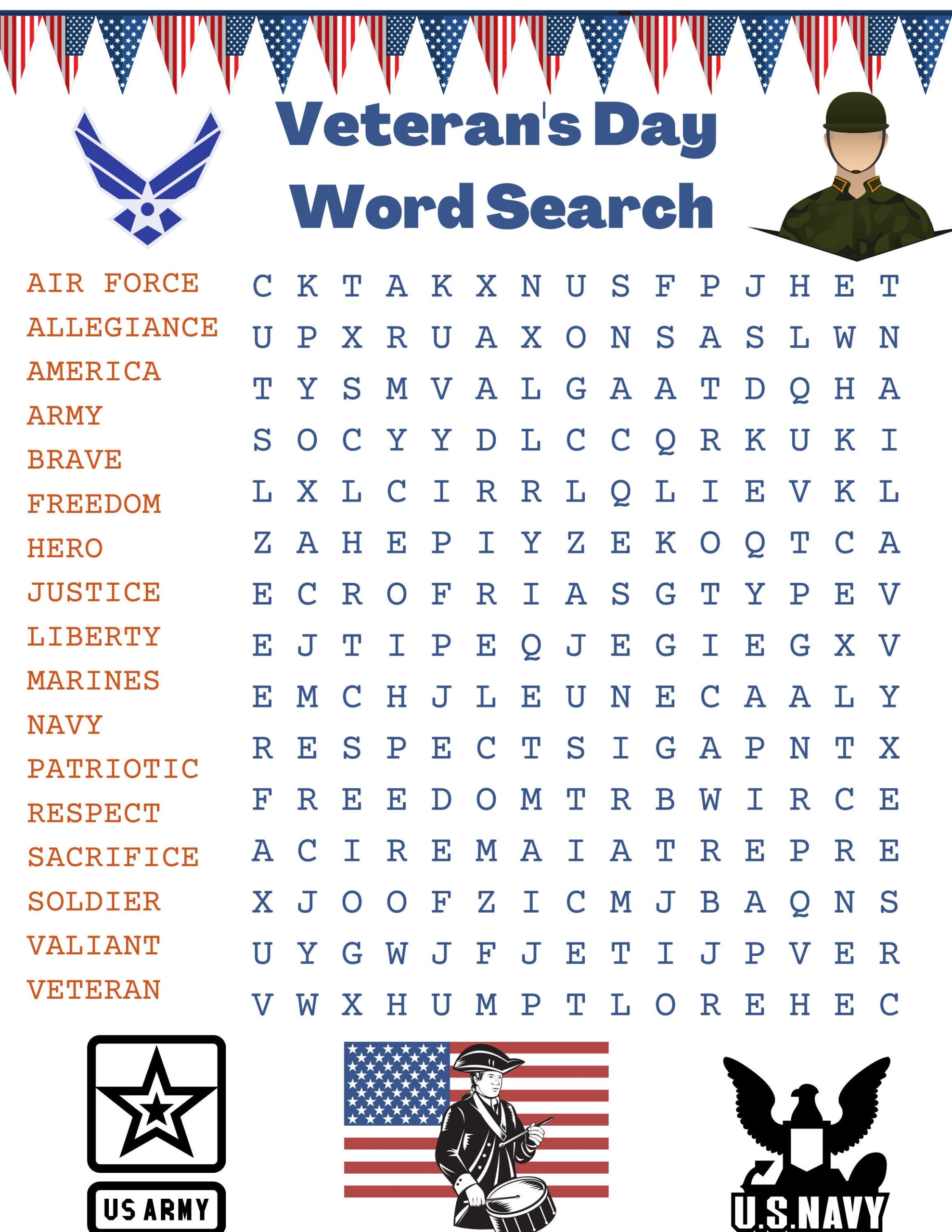 Printable Veterans Day Word Search Puzzle FREE Printable