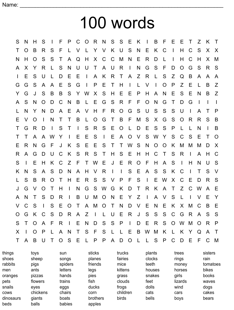 Printable Word Search 100 Words Word Search Maker