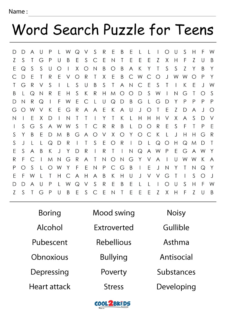Printable Word Search Puzzles For Teenagers Printable Word Search