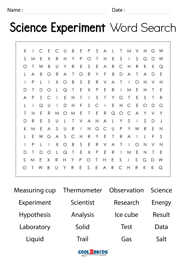 Printable Word Search Science