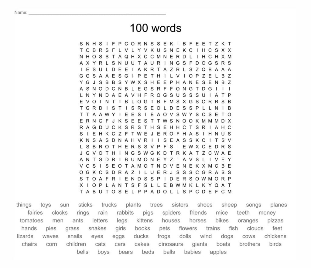 Printable Word Searches 100 Words Word Search Maker