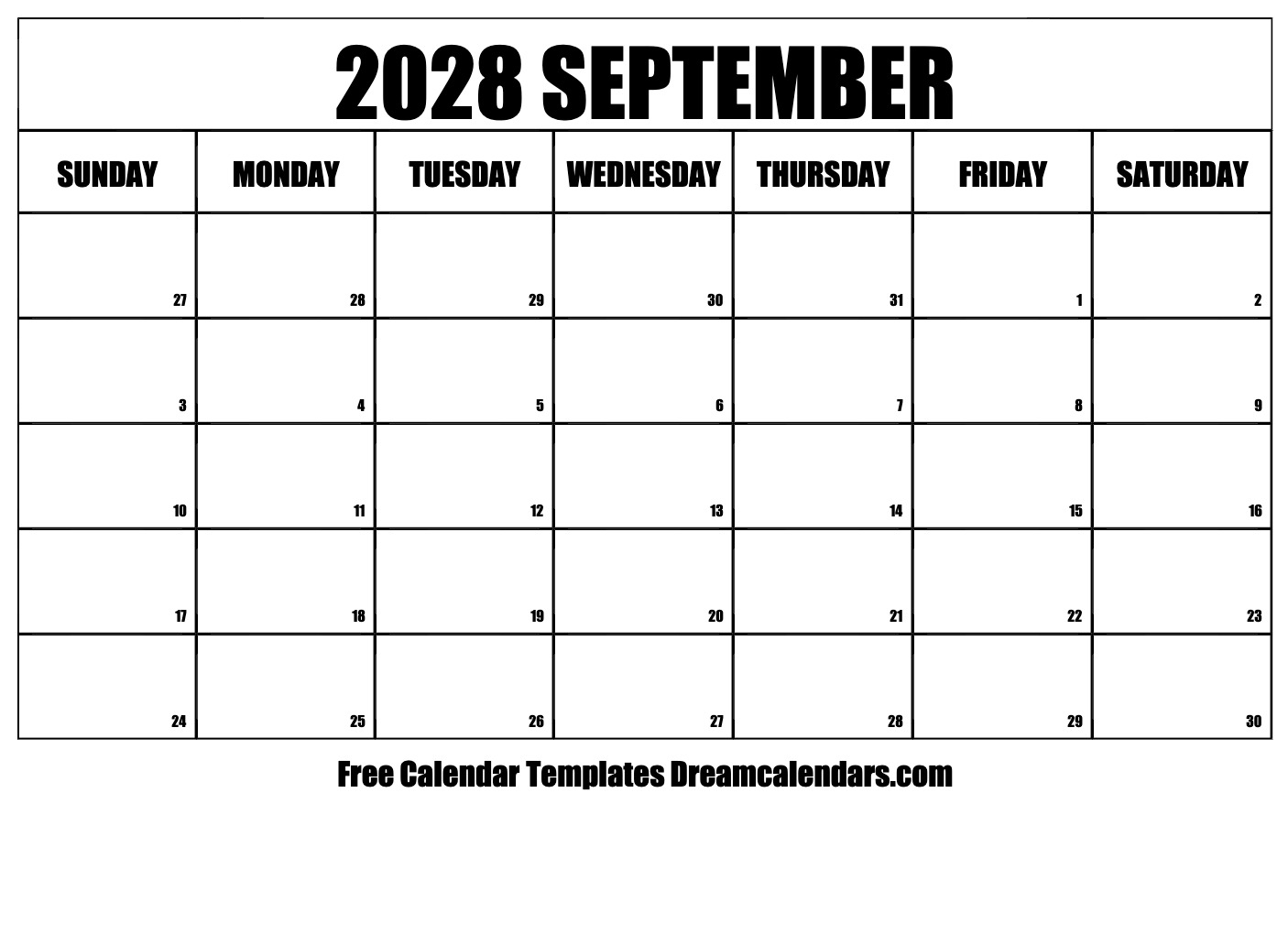 September 2028 Calendar Free Printable With Holidays And Observances