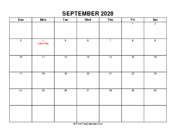 September 2028 Calendars With USA Holidays Word PDF Excel 
