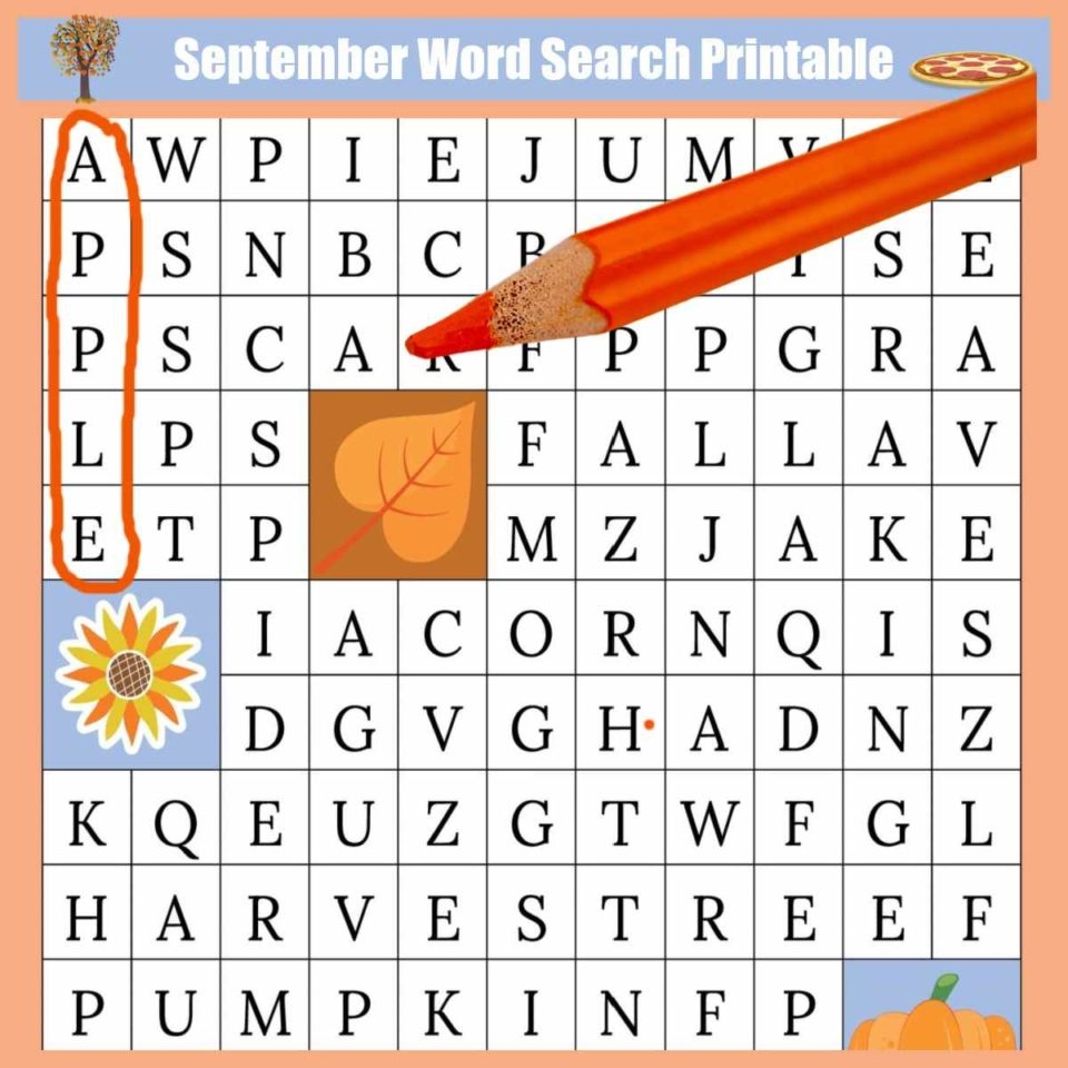 September Word Search Printable Free National Days Word Find