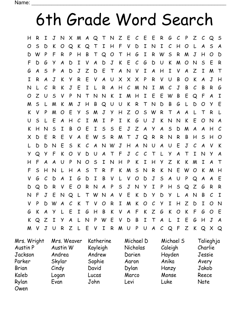 Sixth Grade 6th Grade Word Search Printable Word Search Maker