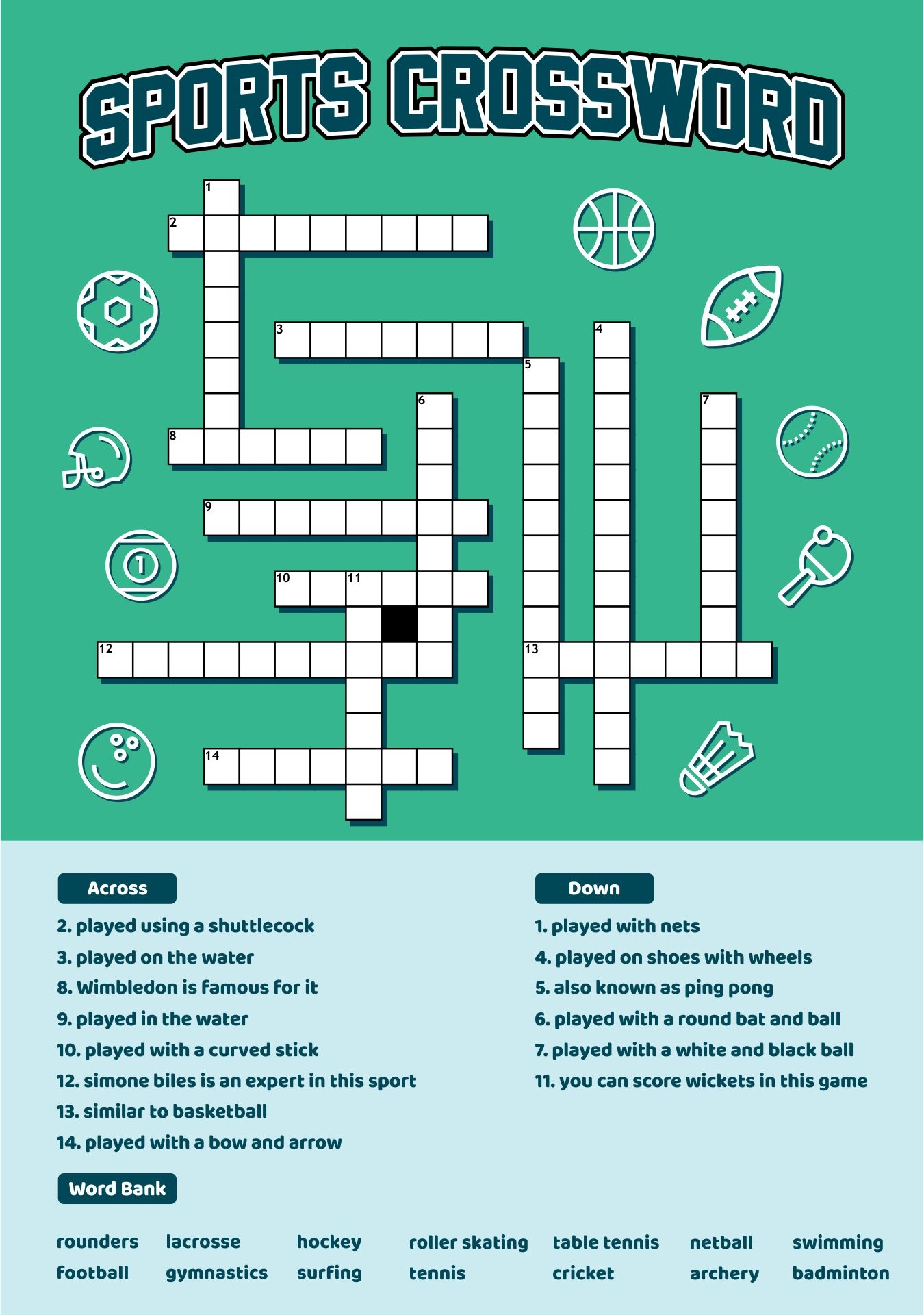 Sport Crossword 10 Free PDF Printables Printablee