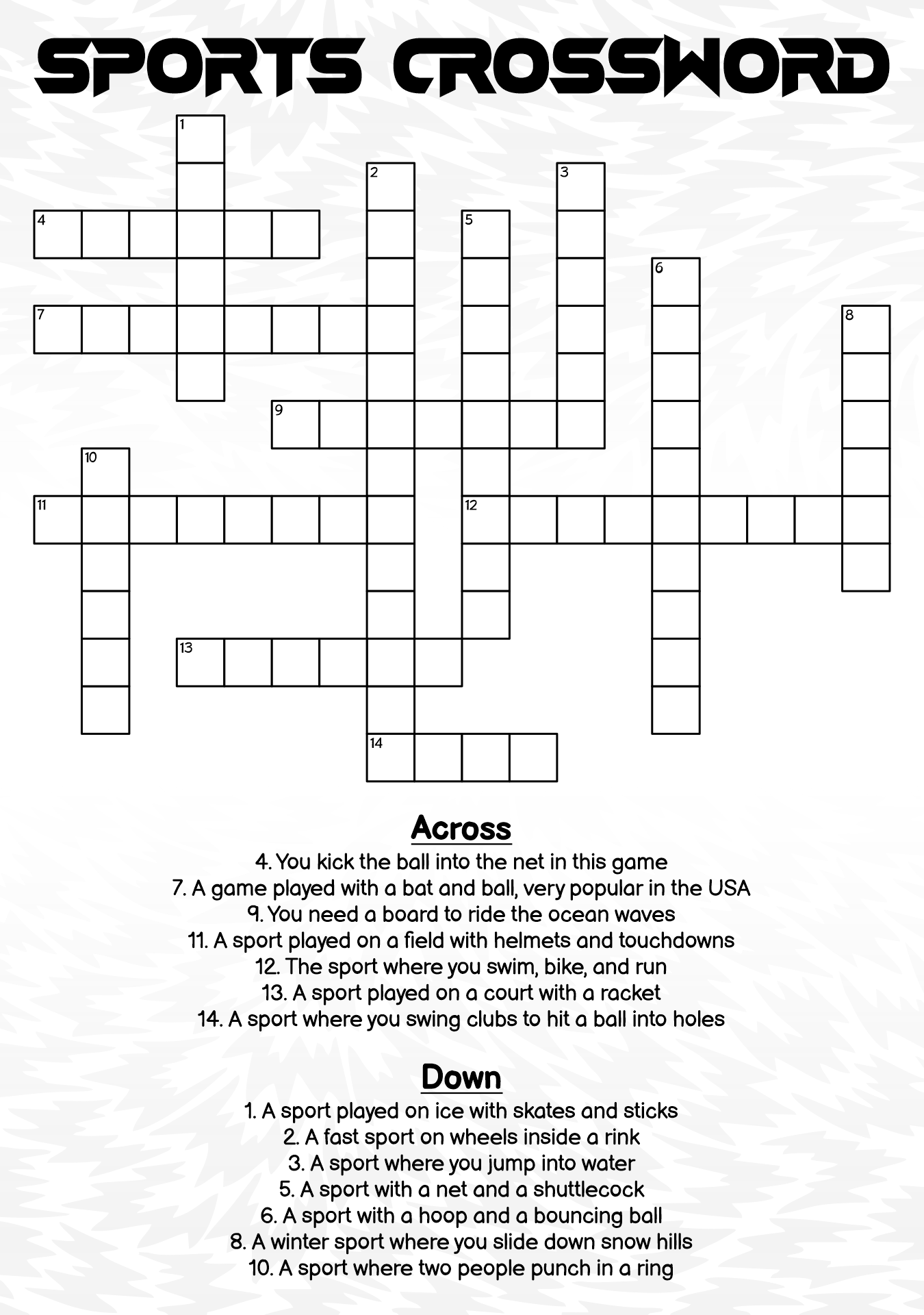 Sport Crossword 10 Free PDF Printables Printablee