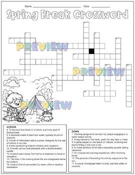 Spring Break Crossword Puzzles Spring Break Printable Activity