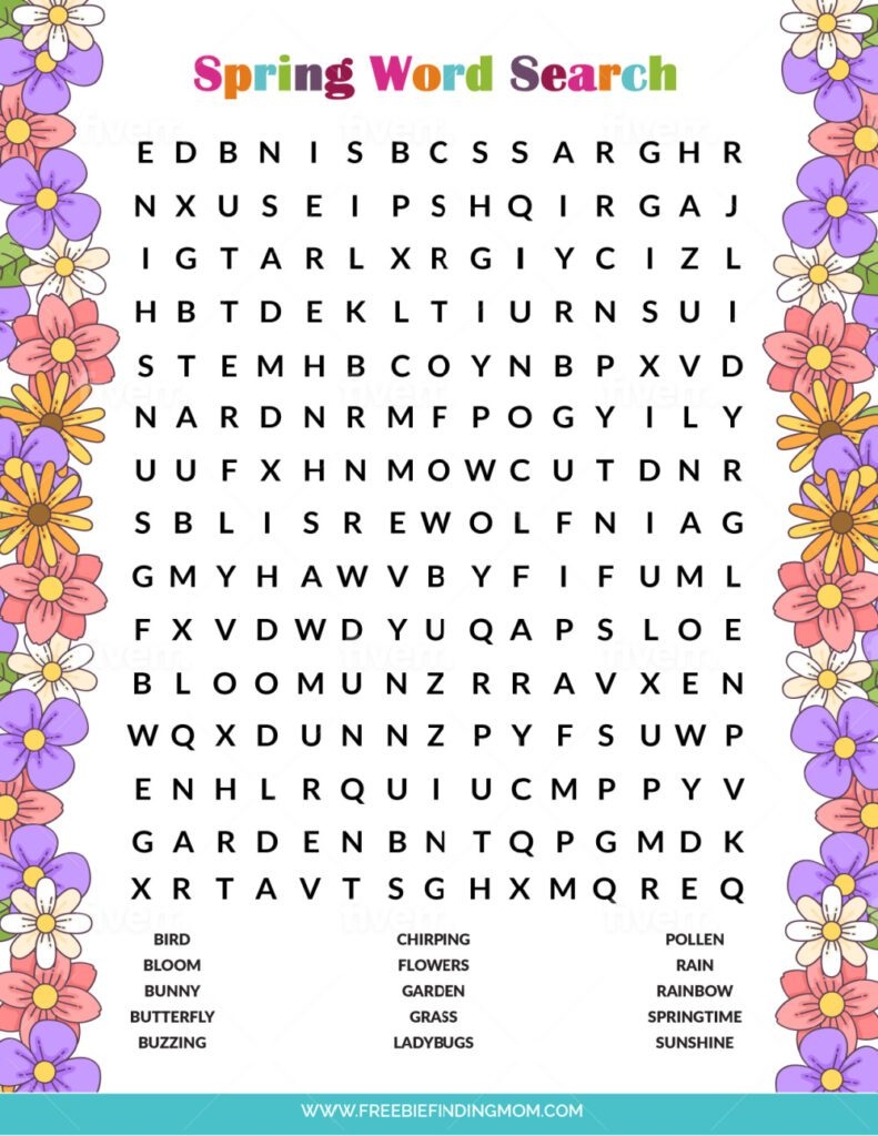 Spring Word Search Free Printable Spring Word Search Free Printable