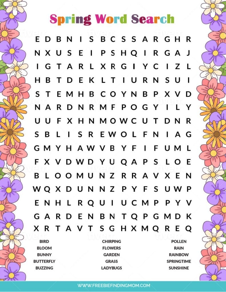 Spring Word Search Free Printable