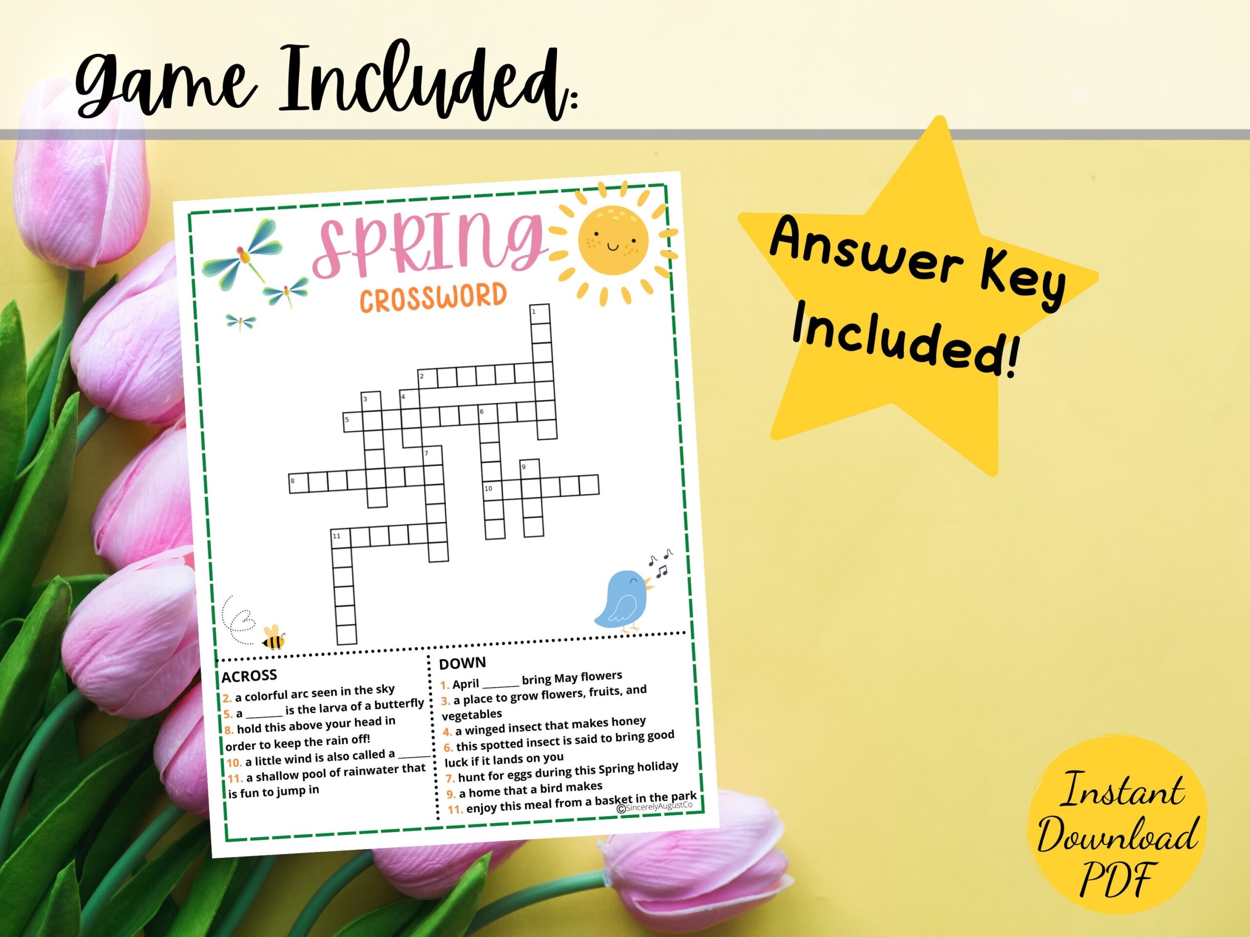 Spring WORD SEARCH Spring CROSSWORD Printable Spring Season Party Game