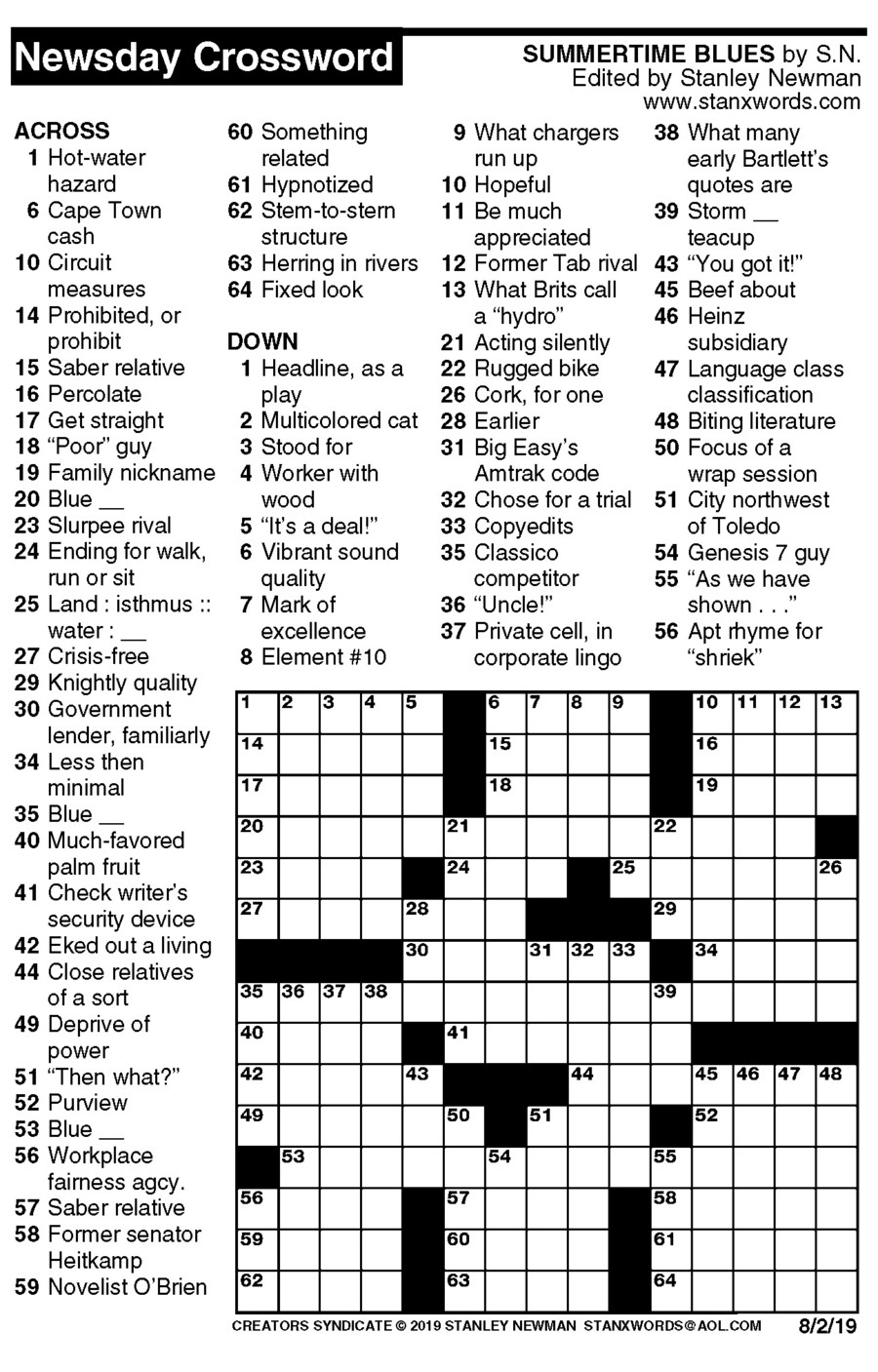 Stan Newman s Easy Crossword Free Printable Crosswords