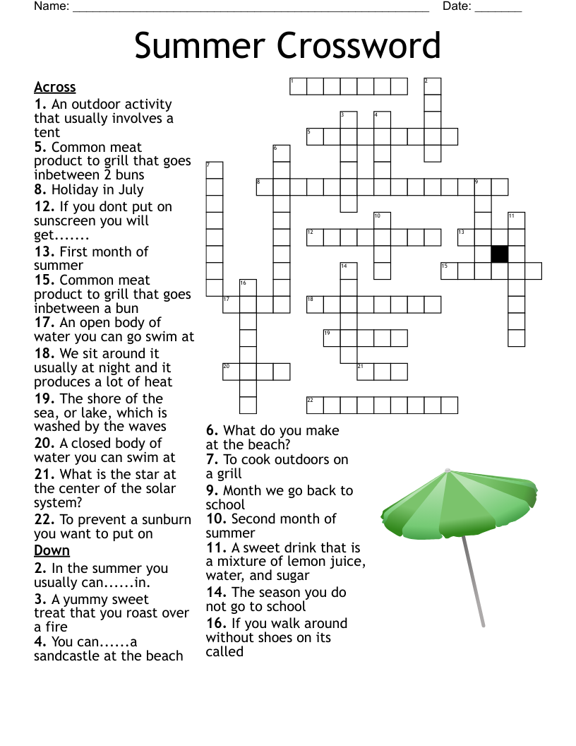 Summer Crossword Puzzle Free Printable Summer Crossword Puzzle Free Printable