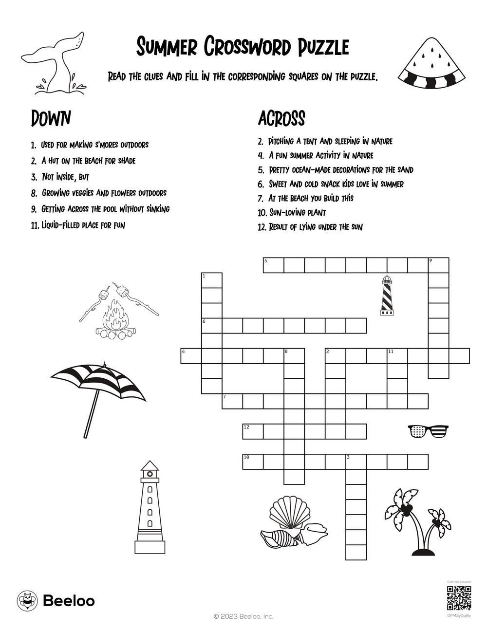 Summer Crossword Puzzle Free Printable FREE Printable A Z