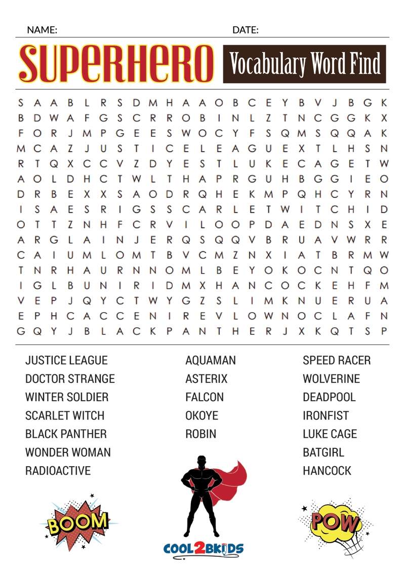 Superhero Word Search Printable