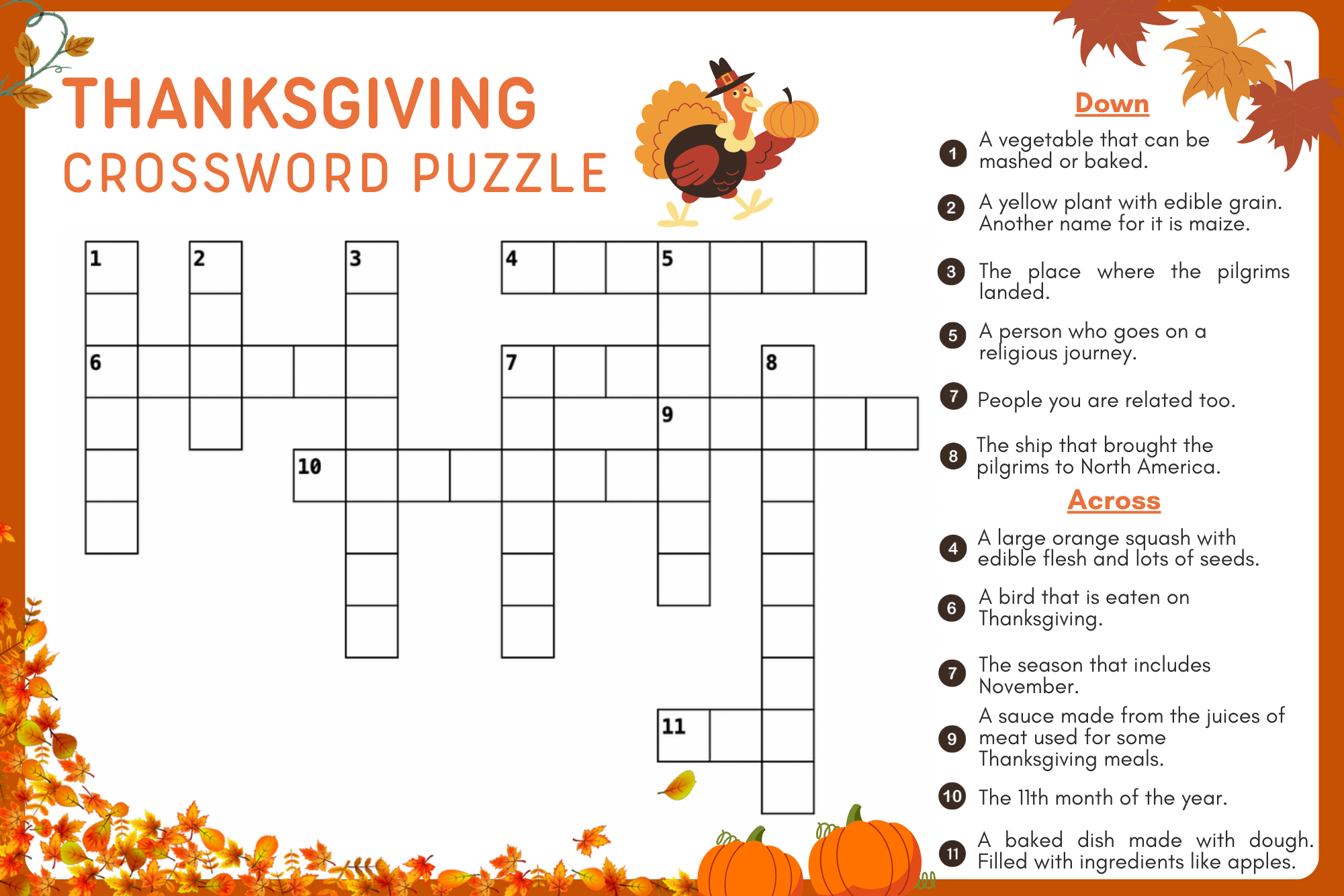 Thanksgiving Crossword Puzzles Printable For Adults All FREE Printables