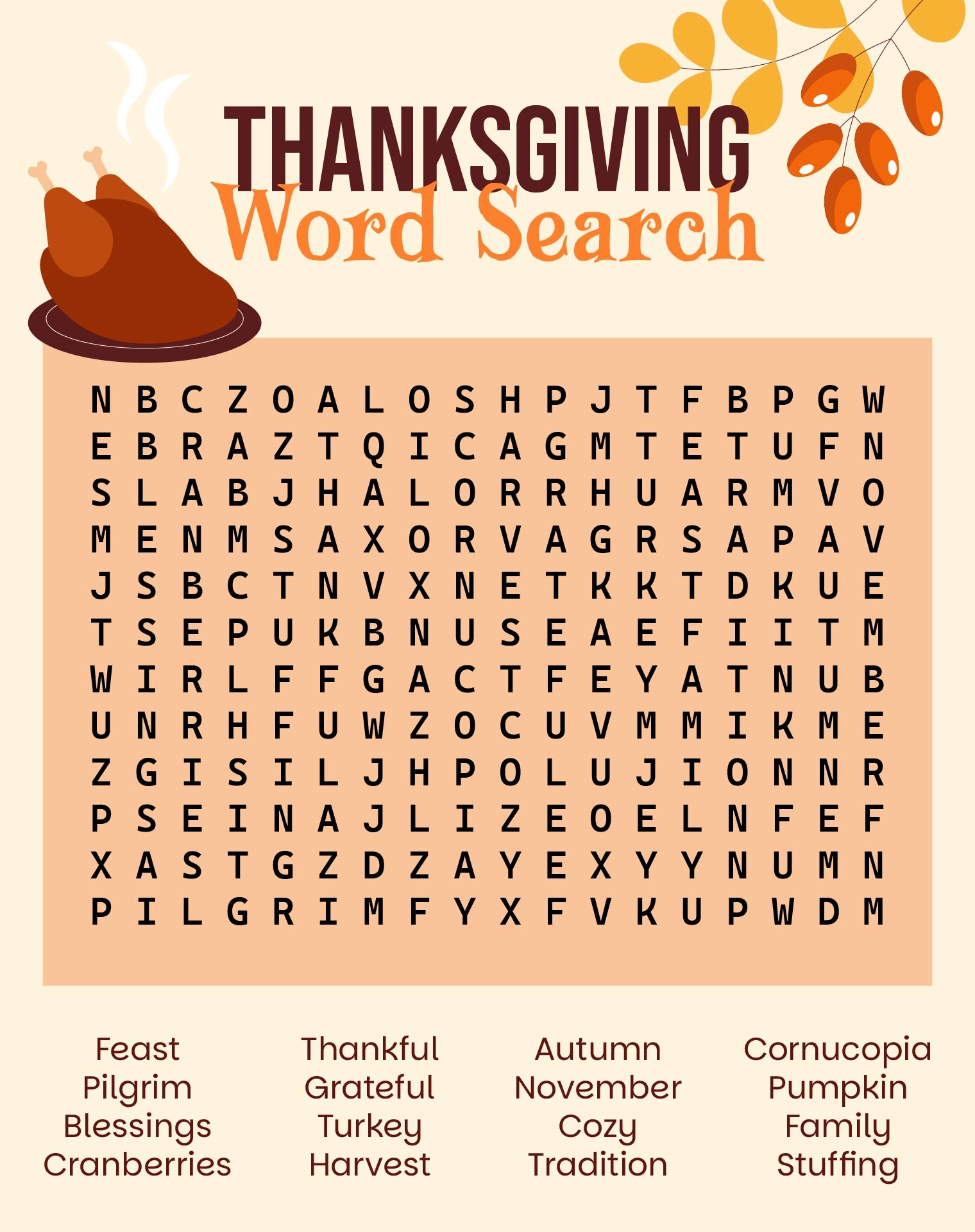 Thanksgiving Word Search 14 Free PDF Printables Printablee Thanksgiving Word Search 14 Free PDF Printables Printablee