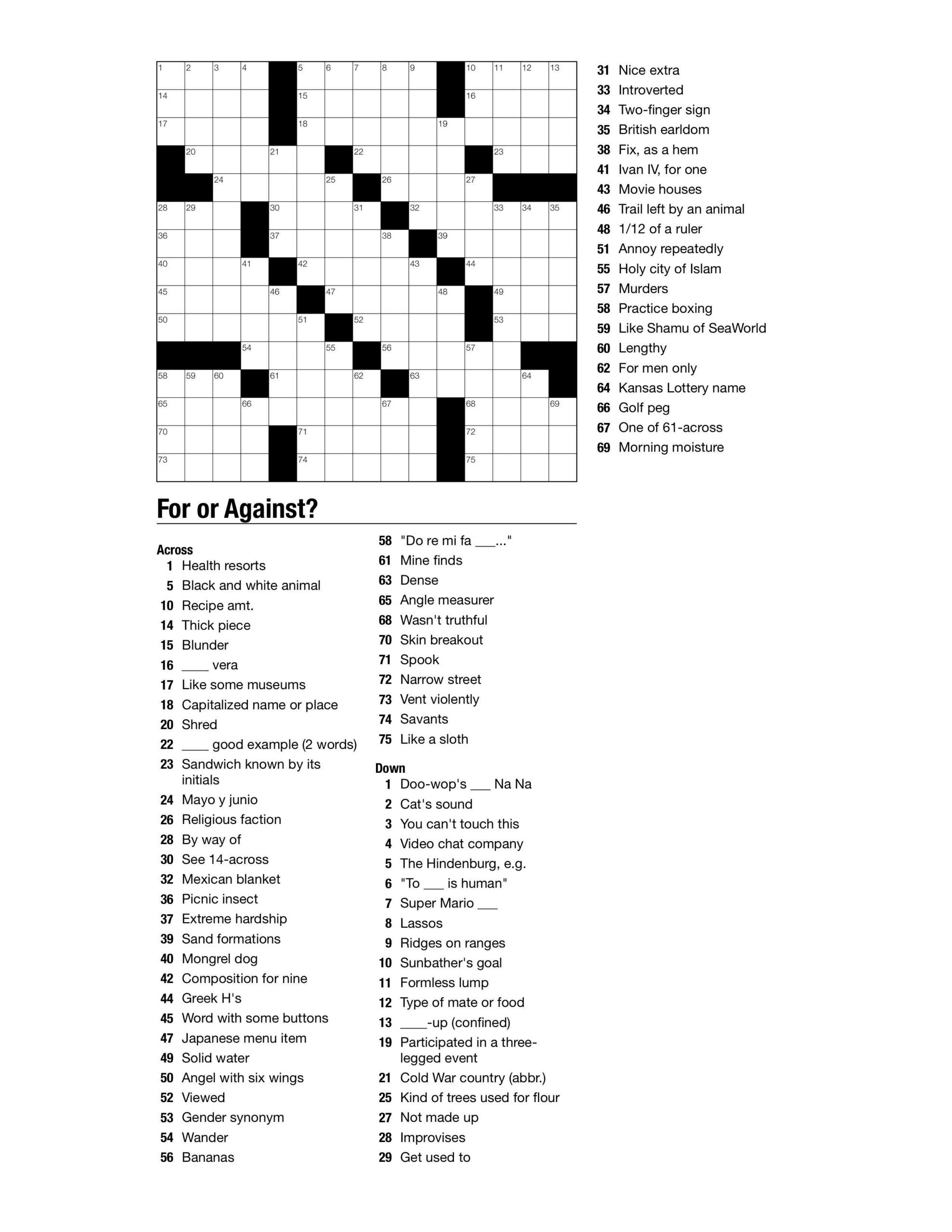 Themed Crossword Puzzles Printable Printable Free Templates