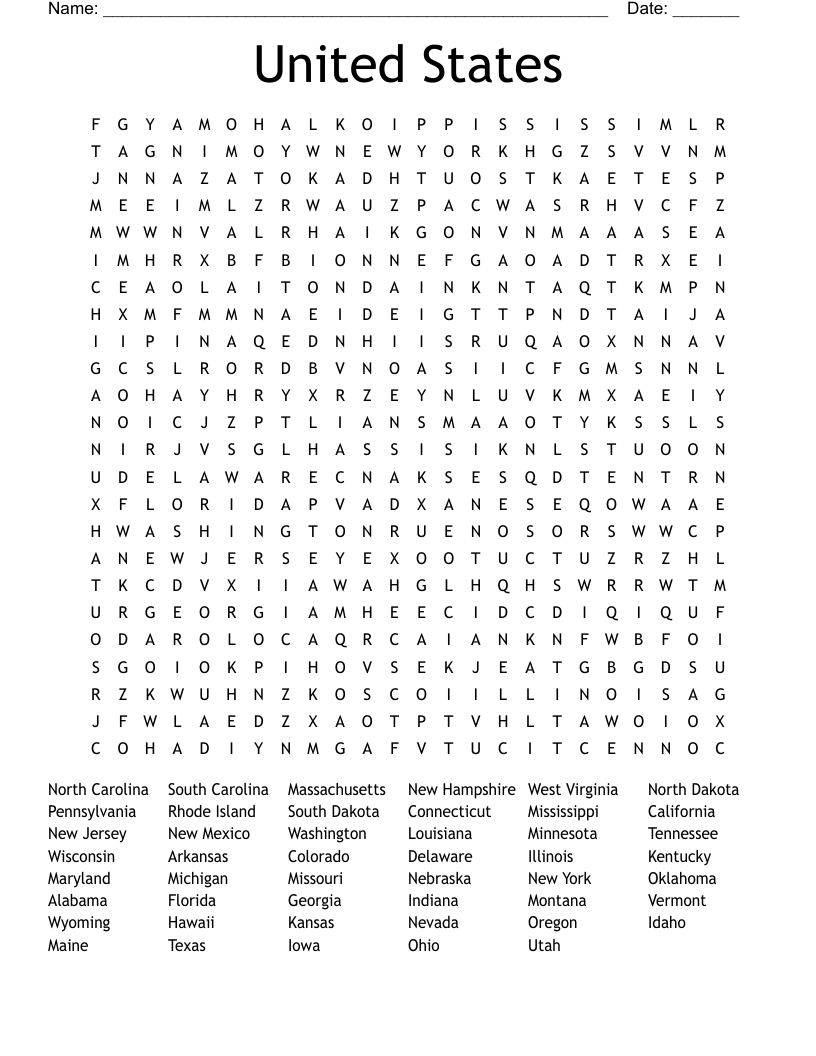US States Word Search WordMint US States Word Search WordMint