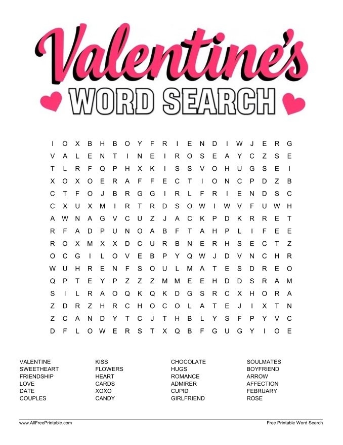 Valentine s Word Search Free Printable Valentine s Word Search Free Printable